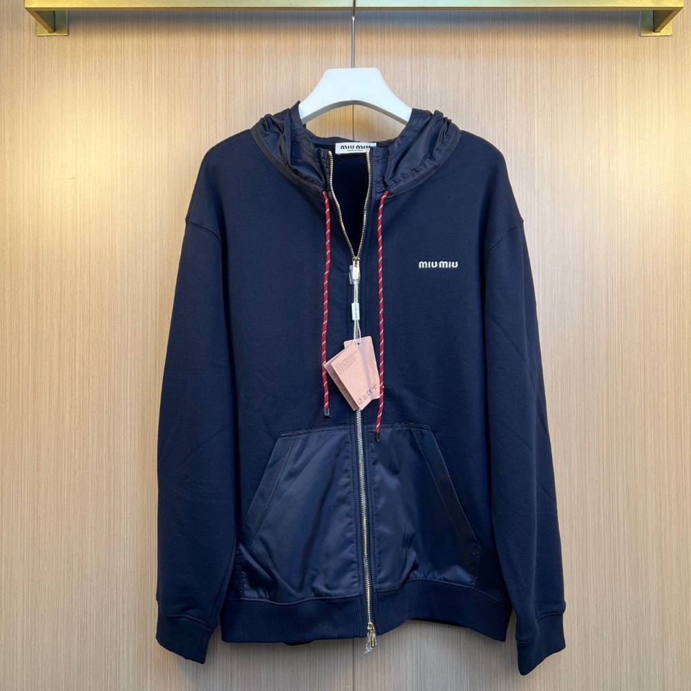 Miu Miu Black Hooded Jacket with Red Details